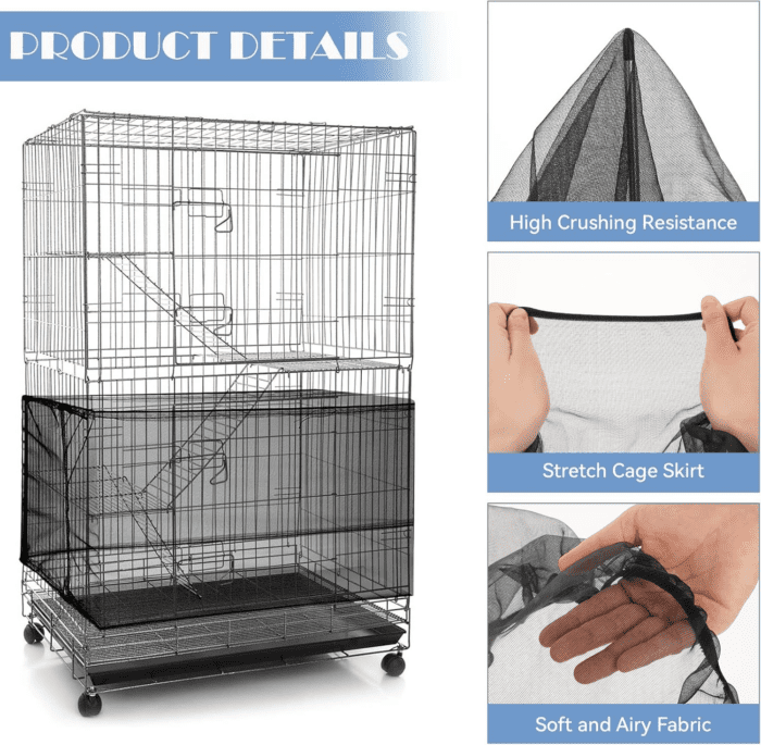 Adjustable Bird Cage Seed Catcher Bird Cage Net Cover Seed Catcher Elastic Band Mesh Cage Cover Black Bird Cage Net Cover for Parrot Cages - Image 3