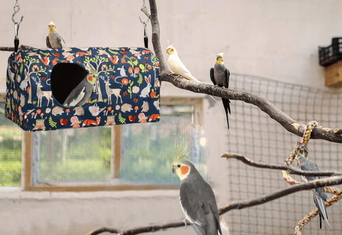 Parrot Cockatiel Warm House Bird Nest Bed Winter Hanging Hammock Birds Sleeping Bed Parrot Hideway Bed Polyester Fabric for Parrot Parakeet Cockatiels Budgies Lovebird African Grey (L) - Image 3