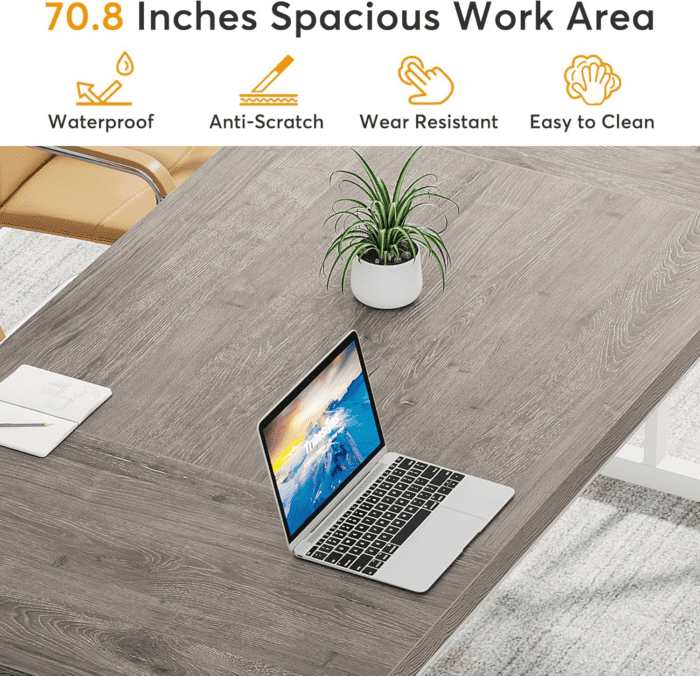 70.8-Inch Executive Desk, Large Computer Office Desk Workstation, Modern Simple Style Laptop Desk Study Writing Table Business Furniture for Home Office (Grey/White, 70.8 Inch) - Image 6