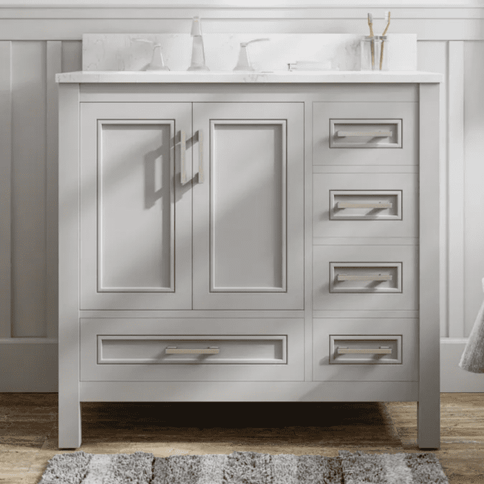 Crest Hill 24-In White Undermount Single Sink Bathroom Vanity with Engineered Carrara Marble Top - Image 20