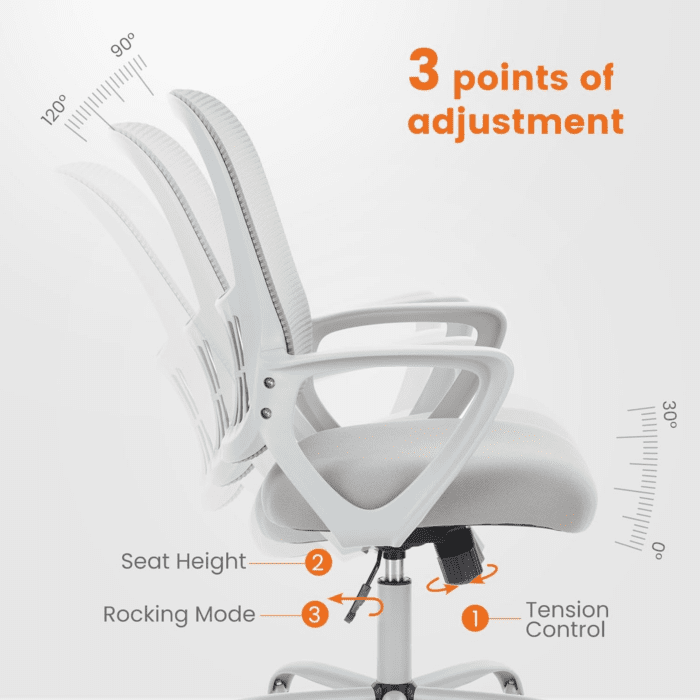 Office Computer Desk Managerial Executive Chair, Ergonomic Mid-Back Mesh Rolling Work Swivel Chairs with Wheels, Comfortable Lumbar Support, Comfy Arms for Home,Bedroom,Study,Student,Grey - Image 4