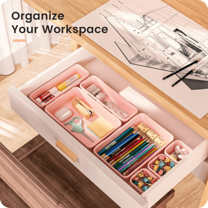 【𝟰𝟮𝗣𝗖𝗦】【Pink】 Tool Box Organizer Tray Divider Set, Desk Drawer Organizer, Garage Organization and Storage Toolbox Accessories for Rolling Tool Chest Cart Cabinet Work Bench Small Parts - Image 2