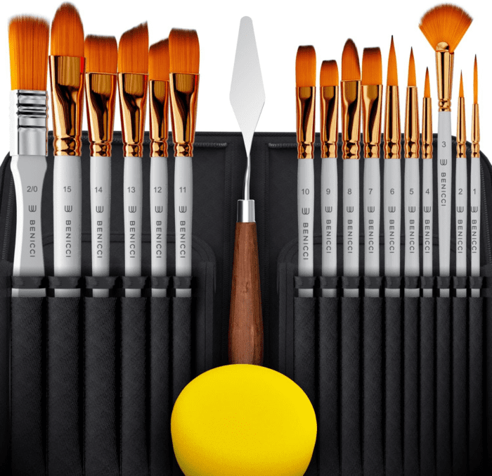 18 Pieces Premium Artist Paint Brush Set - Includes Palette Knife, Sponge, Organizing Case - 16 Painting Brushes for Kids, Adults & Professionals - Perfect for Watercolor, Oil, Acrylic Painting Art - Image 2