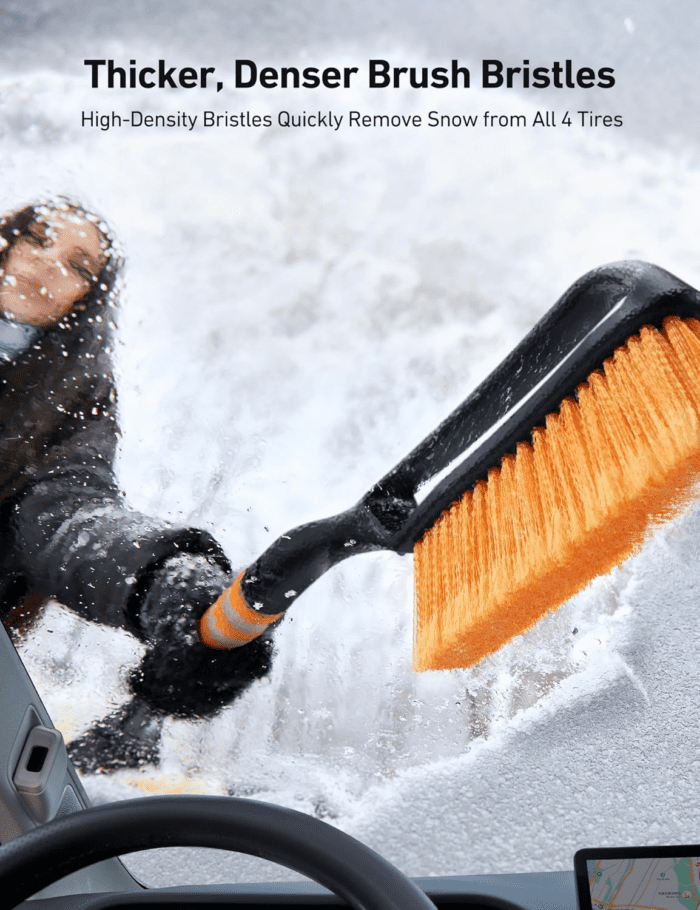 27" Snow Brush and Ice Scrapers for Car Windshield, Detachable Snow Scrapers with Ergonomic Foam Grip for Cars, Trucks, Suvs (Heavy Duty ABS, PVC Brush, Orange) - Image 3