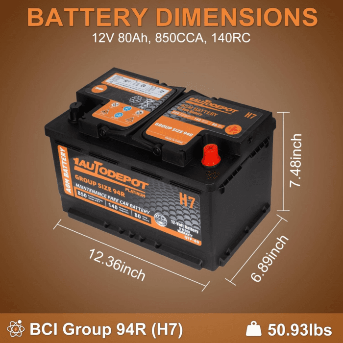 BCI Group 94R Car Battery, 12V 80Ah Size H7 Automotive Battery Premium Maintenance Free AGM Batteries, 850CCA, 140RC - Image 3