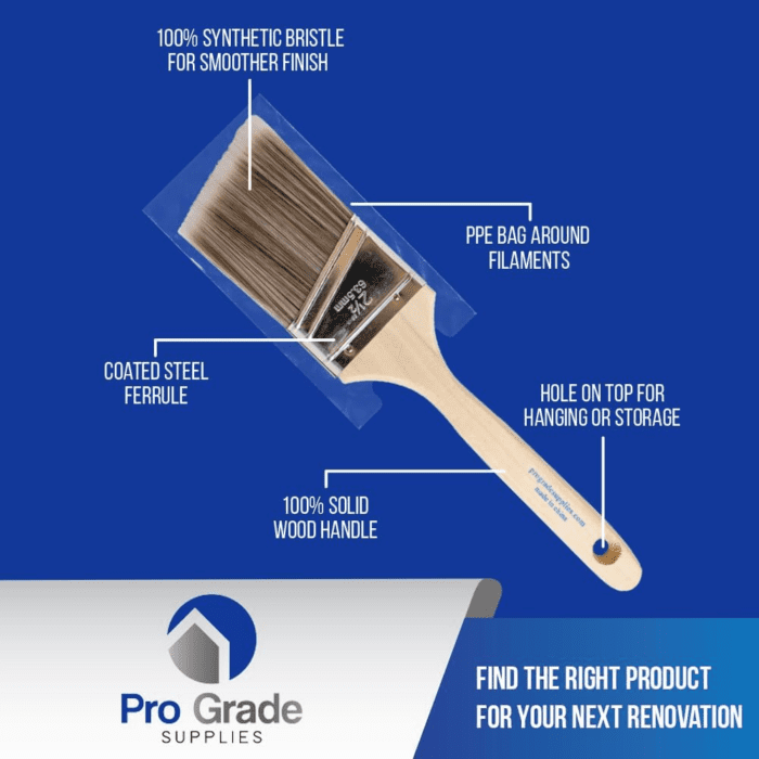 - Paint Brushes - 5 Piece Flat and Angle, Paint Brush for All Latex and Oil Paints & Stains - Home Improvement - Interior & Exterior Use Paint Brush - Image 3