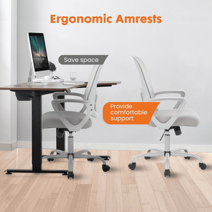 Office Computer Desk Managerial Executive Chair, Ergonomic Mid-Back Mesh Rolling Work Swivel Chairs with Wheels, Comfortable Lumbar Support, Comfy Arms for Home,Bedroom,Study,Student,Grey - Image 5