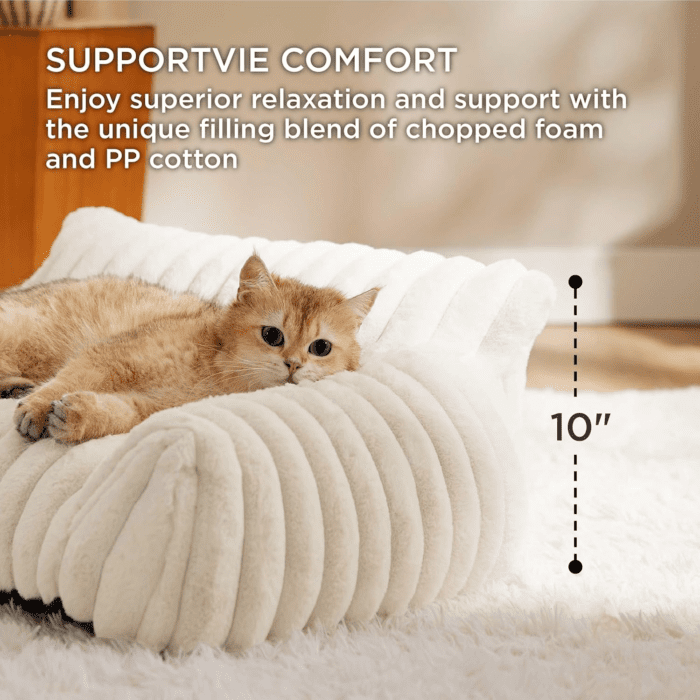 Cute Cat Couch for Pets - Fluffy Cat Sofa with Premium Soft Corduroy Fleece, Fuzzy Cat Couch Bed with Removable Washable Cover, Supportive Cat Chair for Indoor Cats, 24Inch, Cream - Image 2