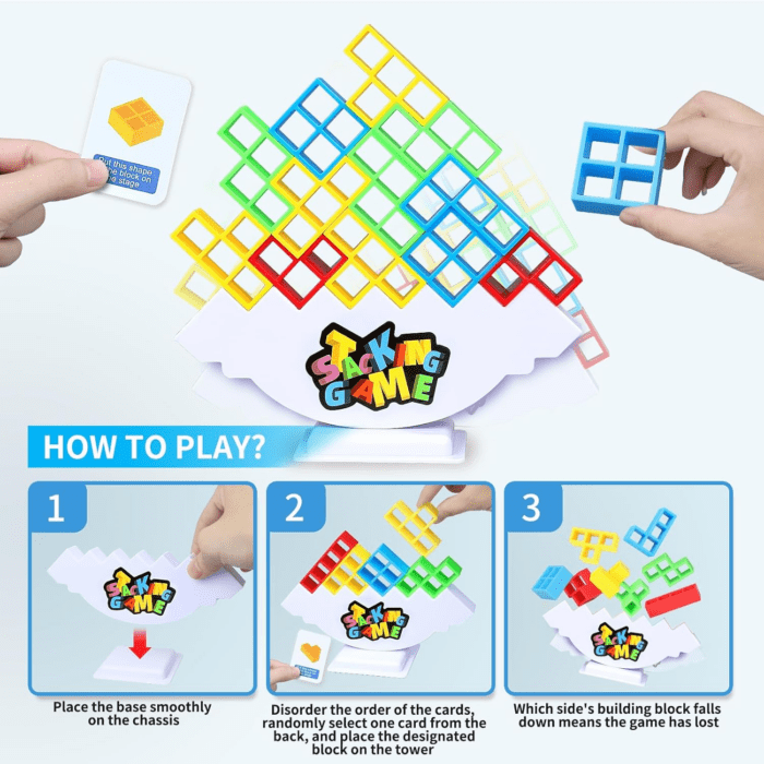 48PCS Stack Attack Game for Adult & Kids, Tetra Board Tower Games for Family Travel Party, 2 Players Balance Stacking Toy, Team Toys Building Block - Image 2