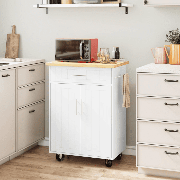 Kitchen Island Cart with Storage,Rolling Side Table on Wheels with Large Worktop, Cabinet,Towel Rack and Drawers for Kitchen,Dinning Room, White - Image 6