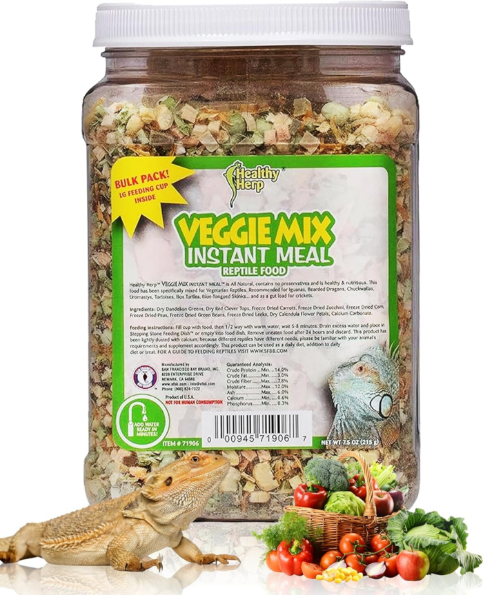 Veggie Mix Instant Meal for Reptiles - Nutritious Bearded Dragon Accessories, Bearded Dragon Food - Made in USA - Quick Prep, Ideal for Box Turtles, Lizards, Tortoises - 7.5 Oz (212G)