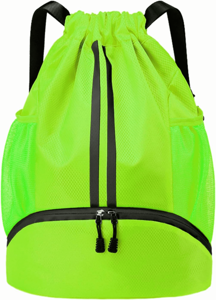 Sports Drawstring Backpack - String Swim Gym Bag with Shoes Compartment and Wet Proof Pocket for Women&Men (Green)