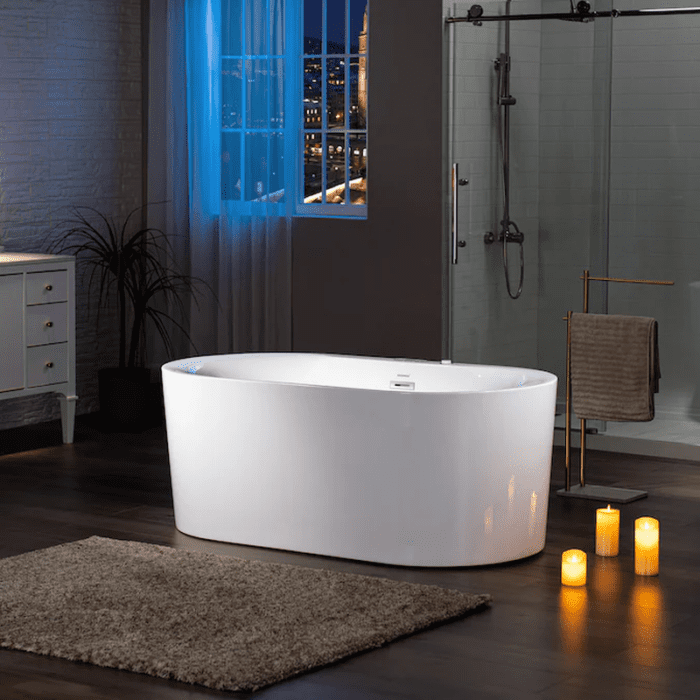 Englewood 31.5-In X 59-In White with Polished Chrome Trim Acrylic Oval Freestanding Whirlpool and Air Bath Combination Tub Drain (Center Drain) - Image 14