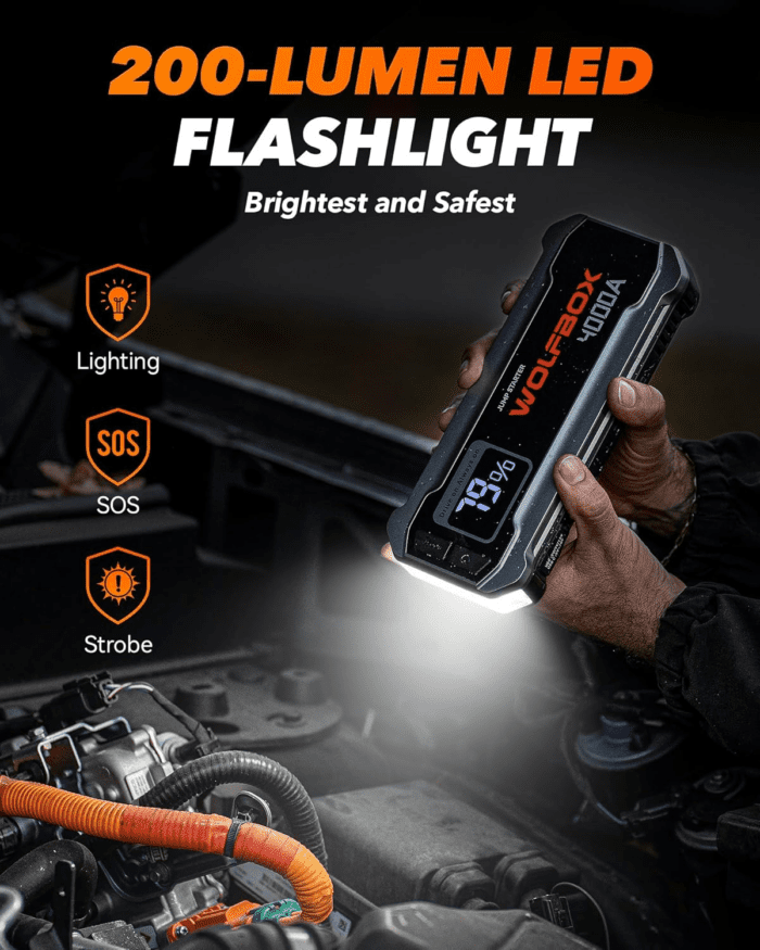 4000A Jump Starter,12V Car Battery Jump Starter with 65W Quick Charger,Led Display,24000Mah Portable Jump Starter Battery Pack(10L Gas 10L Diesel Engine) with Booster,Led Light,Jumper Cables - Image 5