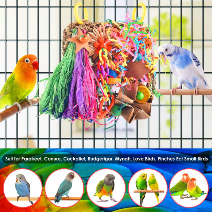 Conure Toys, Bird Grass Mat Parakeet Shredder Hanging Toys Cockatiel Foraging Toys Parrot Climbing Wall Toys Lovebird Cage Toys for Small Birds - Image 5