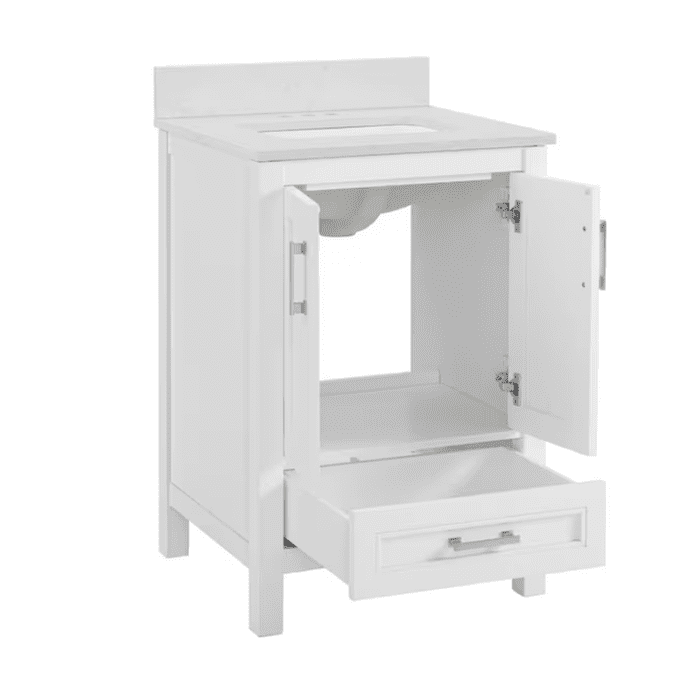 Crest Hill 24-In White Undermount Single Sink Bathroom Vanity with Engineered Carrara Marble Top - Image 6