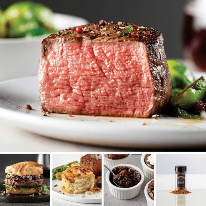 Premier Steakhouse Gift Bundle (4X Butcher'S Cut Filet Mignons, 4X Pureground Filet Mignon Burgers, 4X Individual Scalloped Potatoes, 4X Individual Chocolate Souffles, 1 Jar