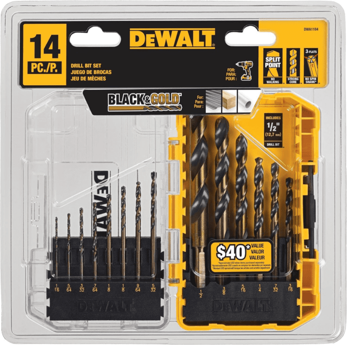 Drill Bit Set, 14-Piece, 135 Degree Split Point, for Plastic, Wood and Metal (DWA1184) - Image 5