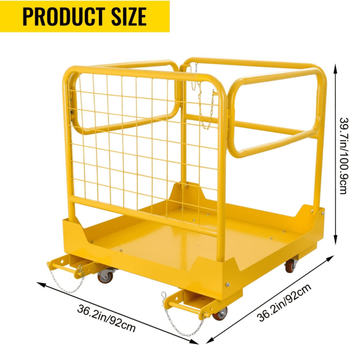 1200LBS Forklift Safety Cage 36"X36" Forklift Work Platform with 4 Wheels Collapsible Forklift Man Basket Aerial Rails for Lifting Loader - Image 2