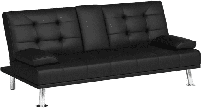 Futon Sofa Bed Modern Folding Futon Set Convertible Recliner Lounge for Living Room with 2 Cup Holders, Removable Armrests (PU Leather, Black) - Image 5