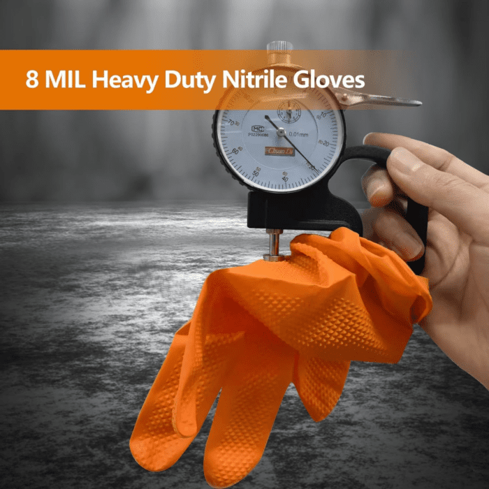 Heavy Duty Nitrile Disposable Gloves,8-Mil Orange,Raised Diamond Texture Work Gloves，Industrial Work Gloves - Image 3