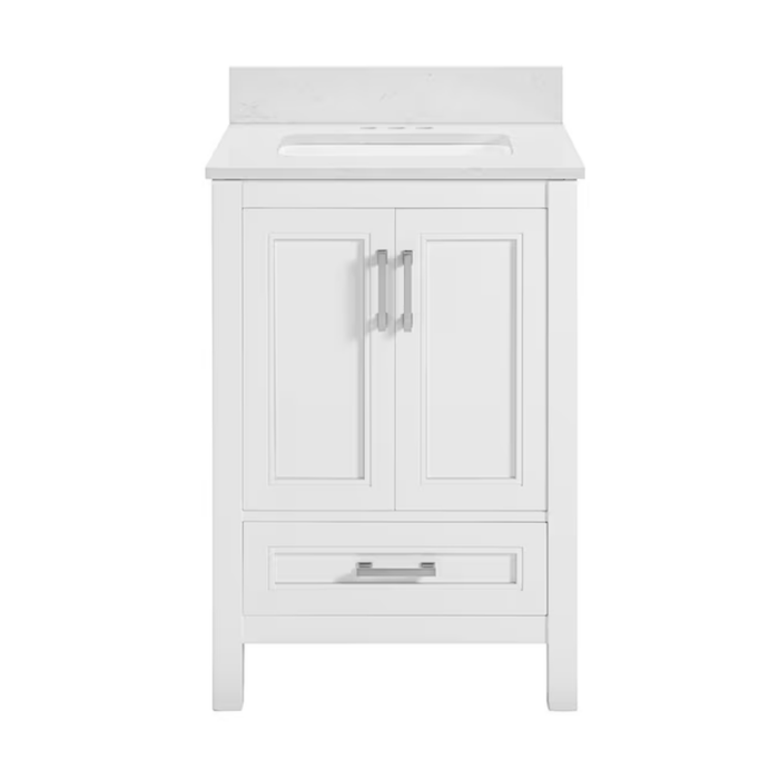 Crest Hill 24-In White Undermount Single Sink Bathroom Vanity with Engineered Carrara Marble Top - Image 4