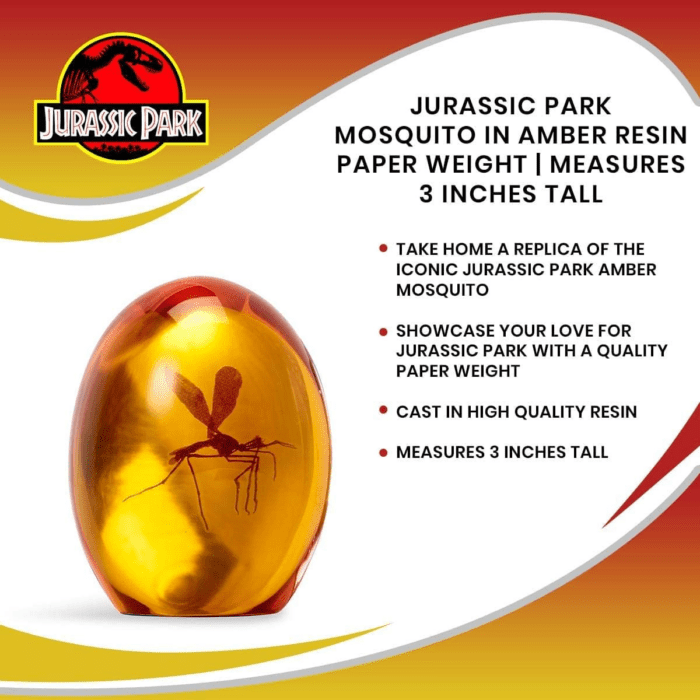 Jurassic Park Mosquito in Amber Resin Prop Replica | Official Jurassic Park Collectible Paper Weight | Measures 3 Inches Tall - Image 6