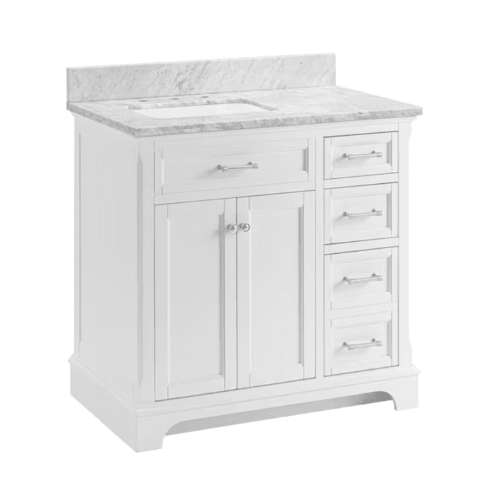 Roveland 36-In White Undermount Single Sink Bathroom Vanity with Carrara Natural Marble Top - Image 5