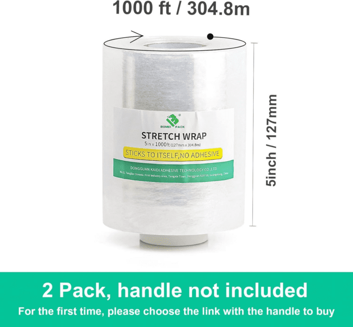 Plastics Industrial Mini Stretch Wrap Film Replacement 5" X 1000Ft Roll, 80 Gauge for Moving, Packing Wrap Industrial Strength- Self Adhering Packaging Heavy Duty, 2 Pack - Image 3