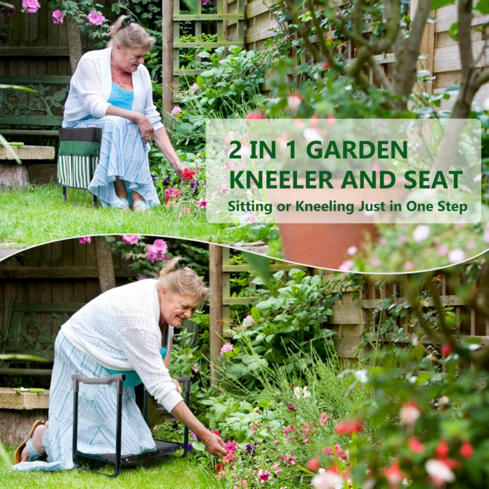 Garden Kneeler and Seat with Upgraded Widened 10 Inch Thick Kneeling Pad,Garden Kneeler Stool Heavy Duty,Folding Garden Chair, Bench Stool with 2 Tool Pouches Gifts for Parent - Image 5