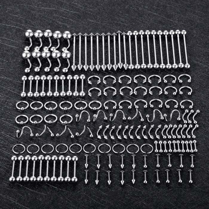 150PCS Piercing Kit Jewelry Stainless Steel Lip Nose Tongue Tragus Cartilage Daith Eeybrow Belly Button Rings Body Piercing Tools 14G 16G 20G - Image 4