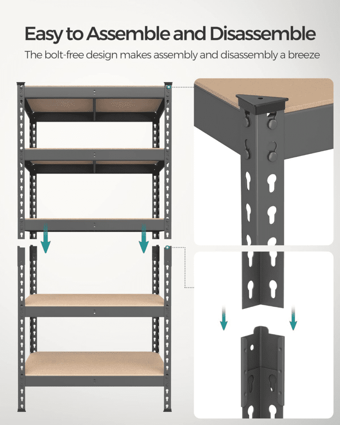 5-Tier Storage Shelves, Set of 2 Garage Storage, Boltless Assembly, Adjustable Shelving Units, 11.8 X 29.5 X 59.1 Inches, Load 1929 Lb Each, Shed Warehouse Basement, Gray UGLR300G02 - Image 6