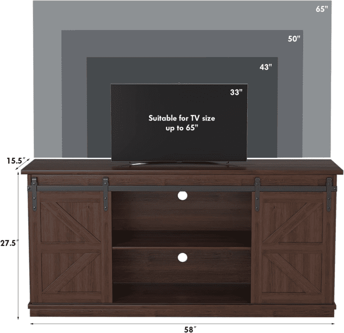 TV Stand for 65 Inch TV, Entertainment Center with Storage Cabinets and Sliding Barn Doors, Mid Century Modern Media TV Console Table for Living Room Bedroom (Brown) - Image 6