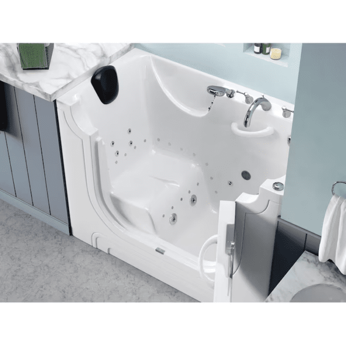 30-In X 60-In White Gel-Coated Fiberglass Walk-In Whirlpool and Air Bath Combination Tub with Faucet, Hand Shower and Drain (Left Drain) - Image 10