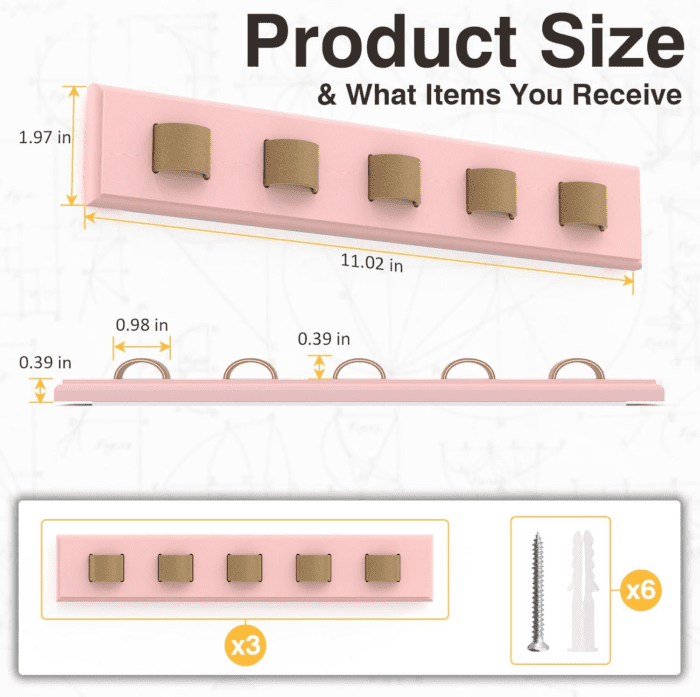 3 Pack Sunglass Organizer, Wall Mounted Sunglasses Organizer, Wooden Glasses Holder Sunglass Holder, Sunglasses Rack for Hanging Your Multiple Eyeglasses, for Wall, Home Decor(Pink) - Image 2