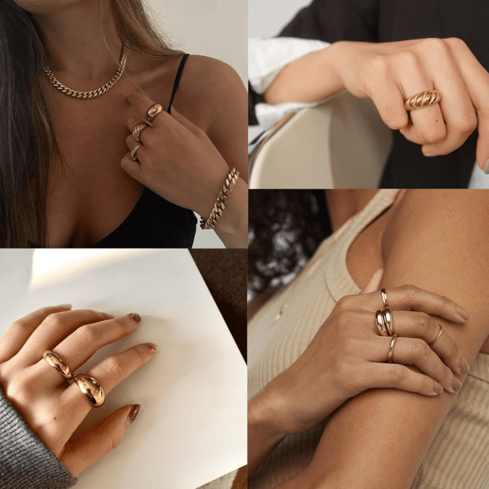 12PCS Gold Stackable Rings Set for Women, 18K Gold Plated Open Stacking Knuckle Ring, Adjustable Chunky Signet Rings for Gift - Image 5