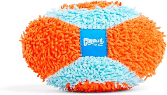 Indoor Fetch Fumbler Dog Toy - Soft Pet Toy for Dogs - Made with Durable, Lightweight, Plush Chenille Fabric - Great Alternative to Balls - 9.5-Inch Diameter - Orange and Blue