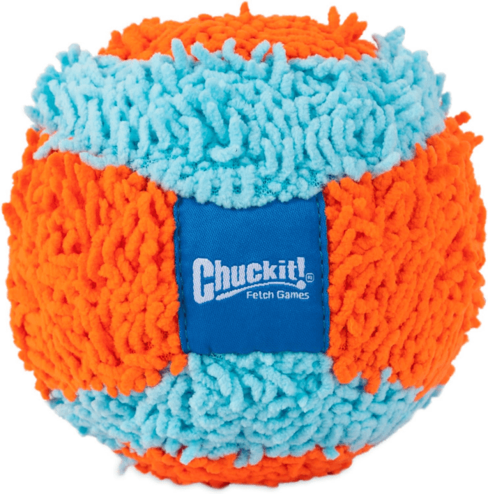 Indoor Fetch Ball Dog Toy - Soft Ball for Dogs - Made with Durable, Lightweight, Plush Chenille Fabric - Ideal for Small Breeds - 4.75-Inch Diameter - Orange and Blue - Image 2