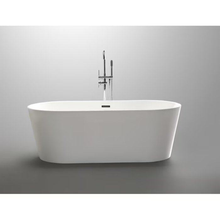 Chand Series 32-In X 67-In White Acrylic Oval Freestanding Soaking Bathtub with Drain (Center Drain) - Image 3