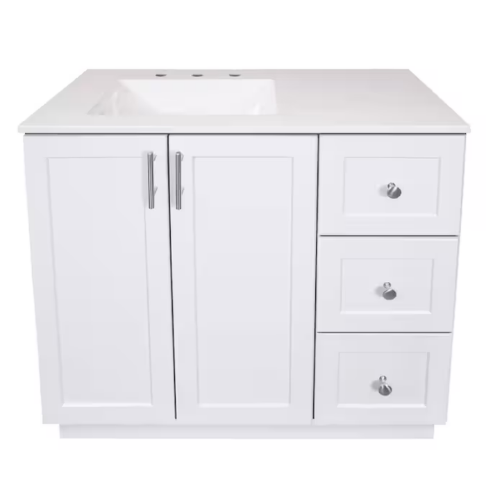 Davies 36-In White Single Sink Bathroom Vanity with White Cultured Marble Top (Mirror Included) - Image 19