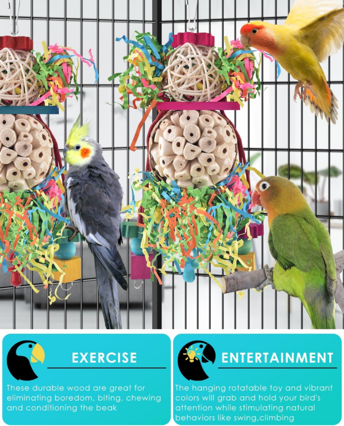 Conure Toys, 2PCS Bird Parrot Foraging Shredder Hanging Toys Sola Balls Sepak Takraw with Pacifier for Small Parrots Parakeets Conures Cockatiels Love Birds Cage Toy - Image 4