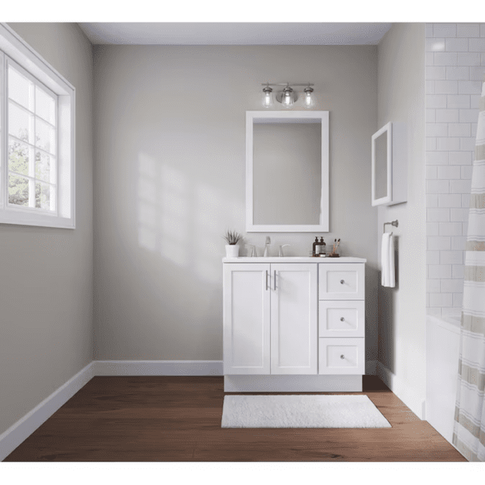 Davies 36-In White Single Sink Bathroom Vanity with White Cultured Marble Top (Mirror Included) - Image 29