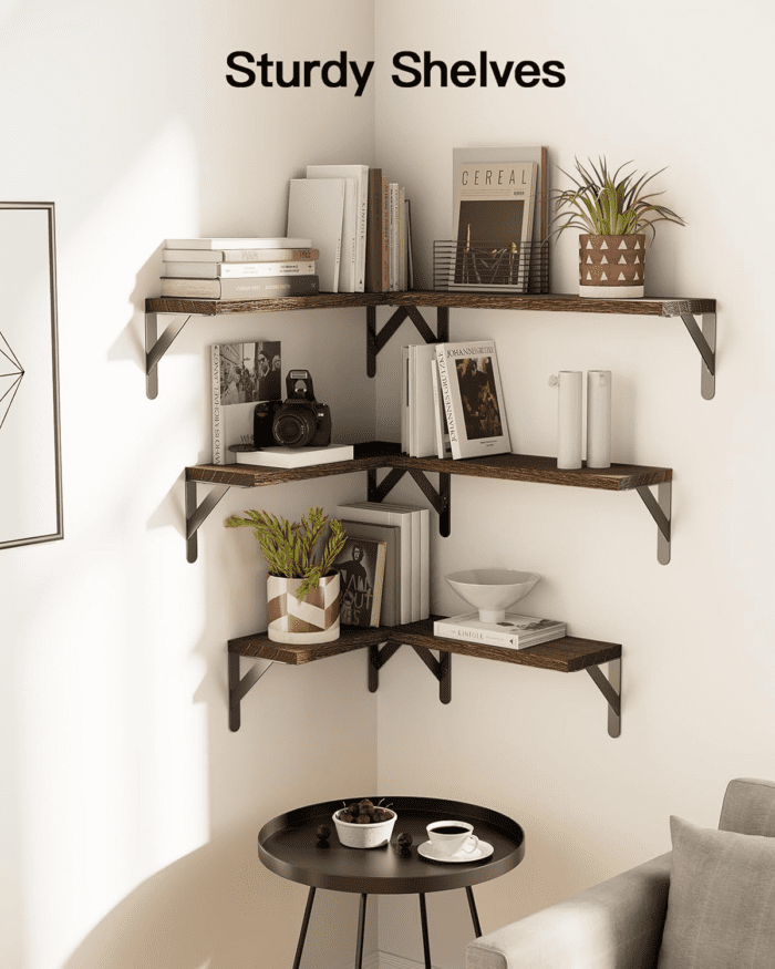 Wall Shelves Set of 6, Wood Floating Shelves for Wall Decor, Rustic Farmhouse Wall Shelves for Bedroom, Bathroom Shelves for Wall Storage, Book Shelves for Living Room, Brown - Image 4