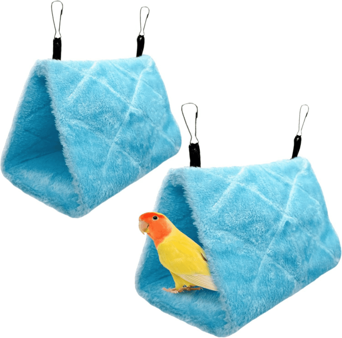 2Pcs Bird Tent Plush Hammock Warm Hut Hanging Nest for Cage 9.4''X5.9''X7.0'' Snuggle Sleeping Bed Parrot Hideaway Cave for Eclectus Parakeet Cockatiels Cockatoo Lovebird