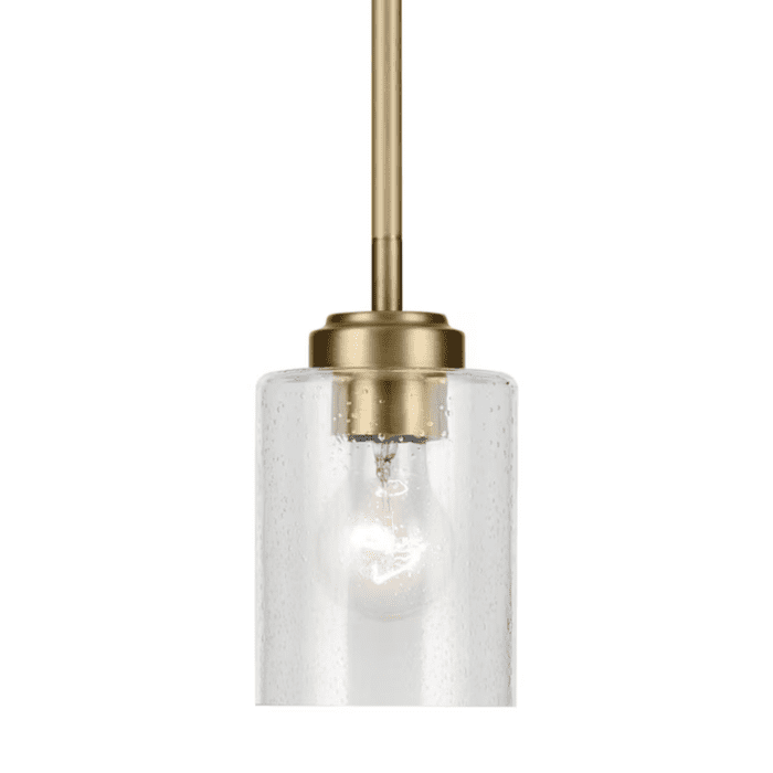 Winslow Natural Brass Industrial Seeded Glass Cylinder Led, Mini Hanging Pendant Light - Image 4