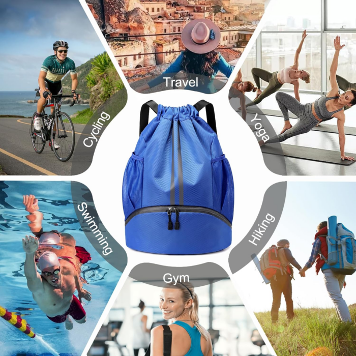 Sports Drawstring Backpack - String Swim Gym Bag with Shoes Compartment and Wet Proof Pocket for Women&Men - Image 9