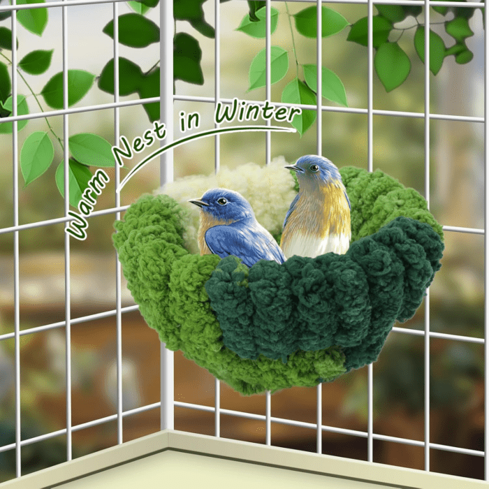 Bird Nest for Cage,Plush Hanging Bird Bed for Parakeet,Breeding Bird House for Conure,Budgie,Cockatiel,Lovebird,Canary,Finch,Hamster,Small Pets,Warm Nest (Green, S) - Image 5