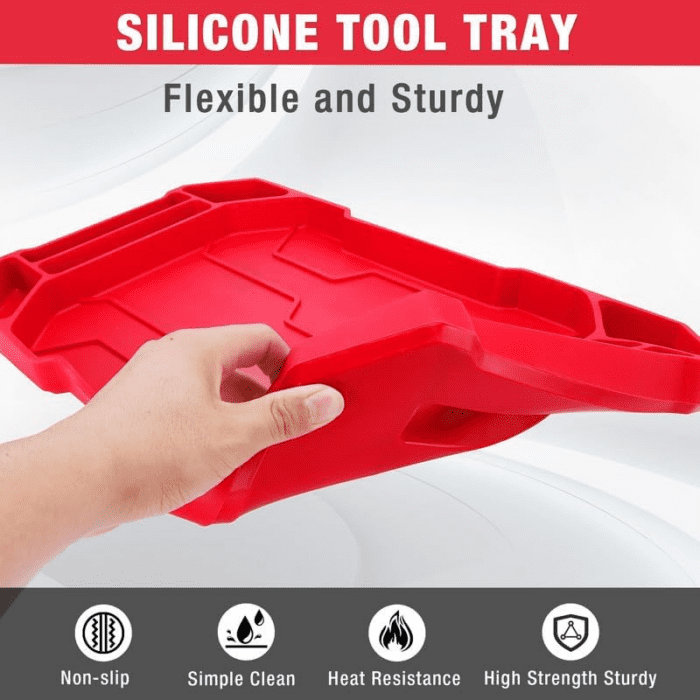 5-Piece Non-Slip Tool Tray Set, 3-Piece Silicone Flexible Tools Organizers and 2-Piece Magnetic Parts Tool Tray, Tool Mat, Tool Holder, Tool Storage (Only Parts Tray Magnetic) - Image 5