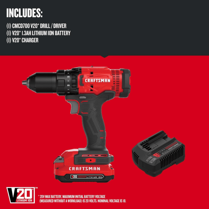 V20 Cordless Drill/Driver Kit, 1/2 Inch, Battery and Charger Included (CMCD700C1) - Image 2