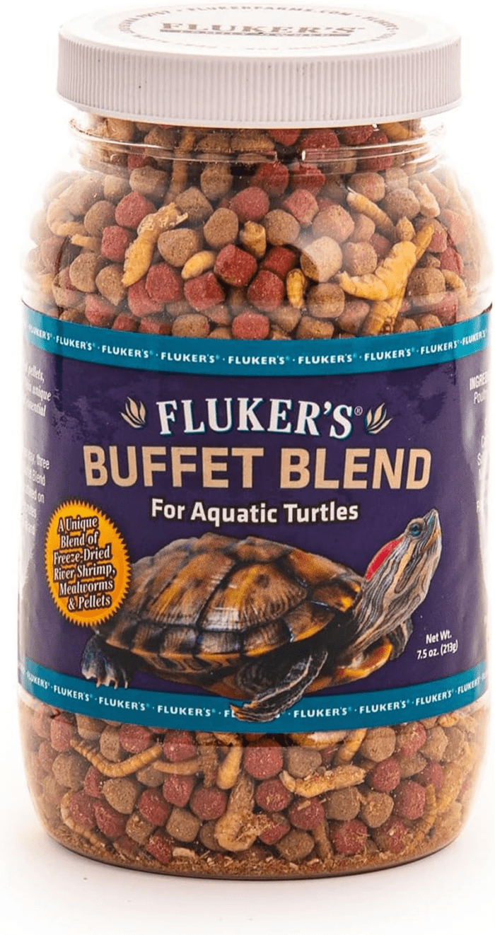 Buffet Blend Aquatic Formula, Turtle Food with Freeze, Dried Shrimp, Mealworms, and Vitamin Enriched Pellets, 7.5 Oz